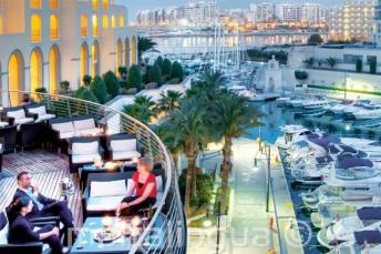 Rear balcony and Portomasso Harbor at the Hilton Malta