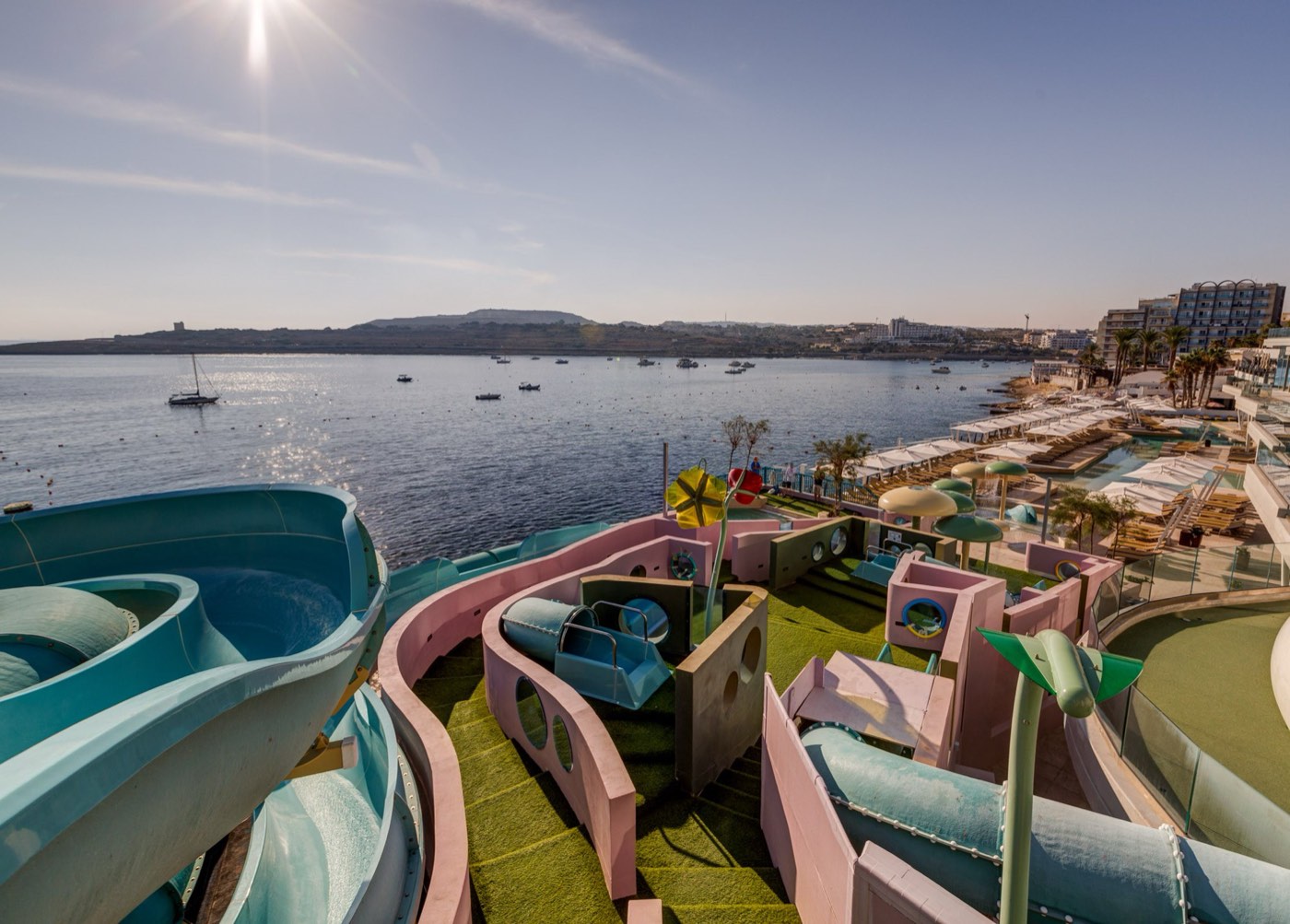 AX ODYCY Hotel rooftop water park overlooking St Paul's Bay — the Superior Residentie for 16–17s